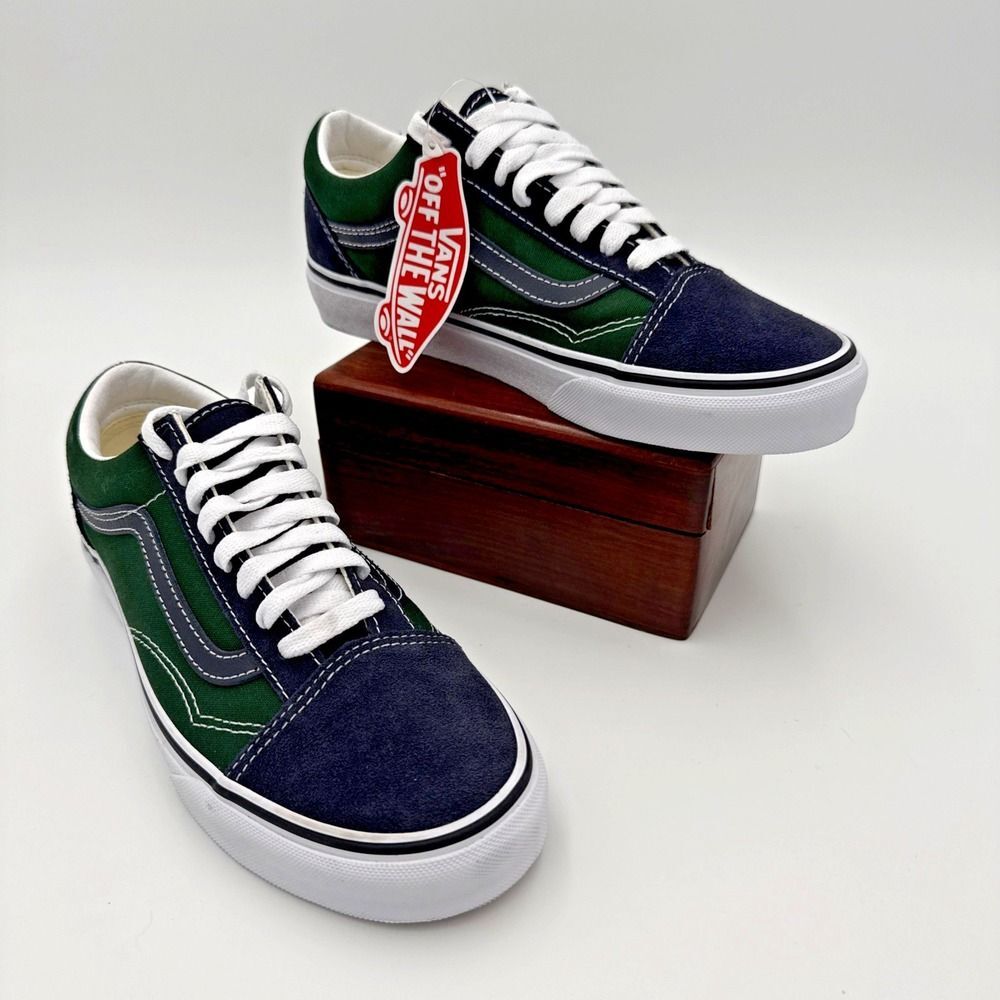 Vans Old Skool Two-Tone Green Navy Sneakers Low-Top Men Sz 6.5 Women Sz 8 New